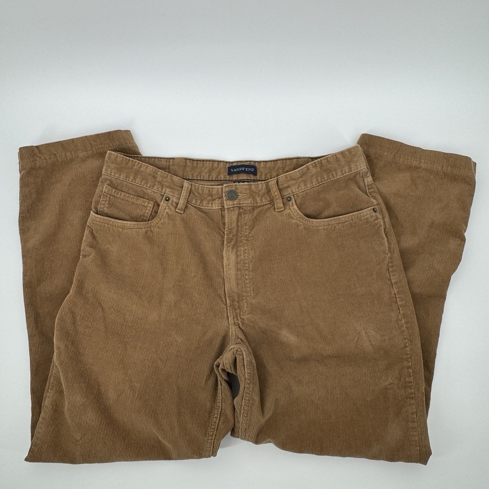 Lands' End Mens 36x29 Brown Corduroy Pants Traditional Fit Cotton Casual Dadcore